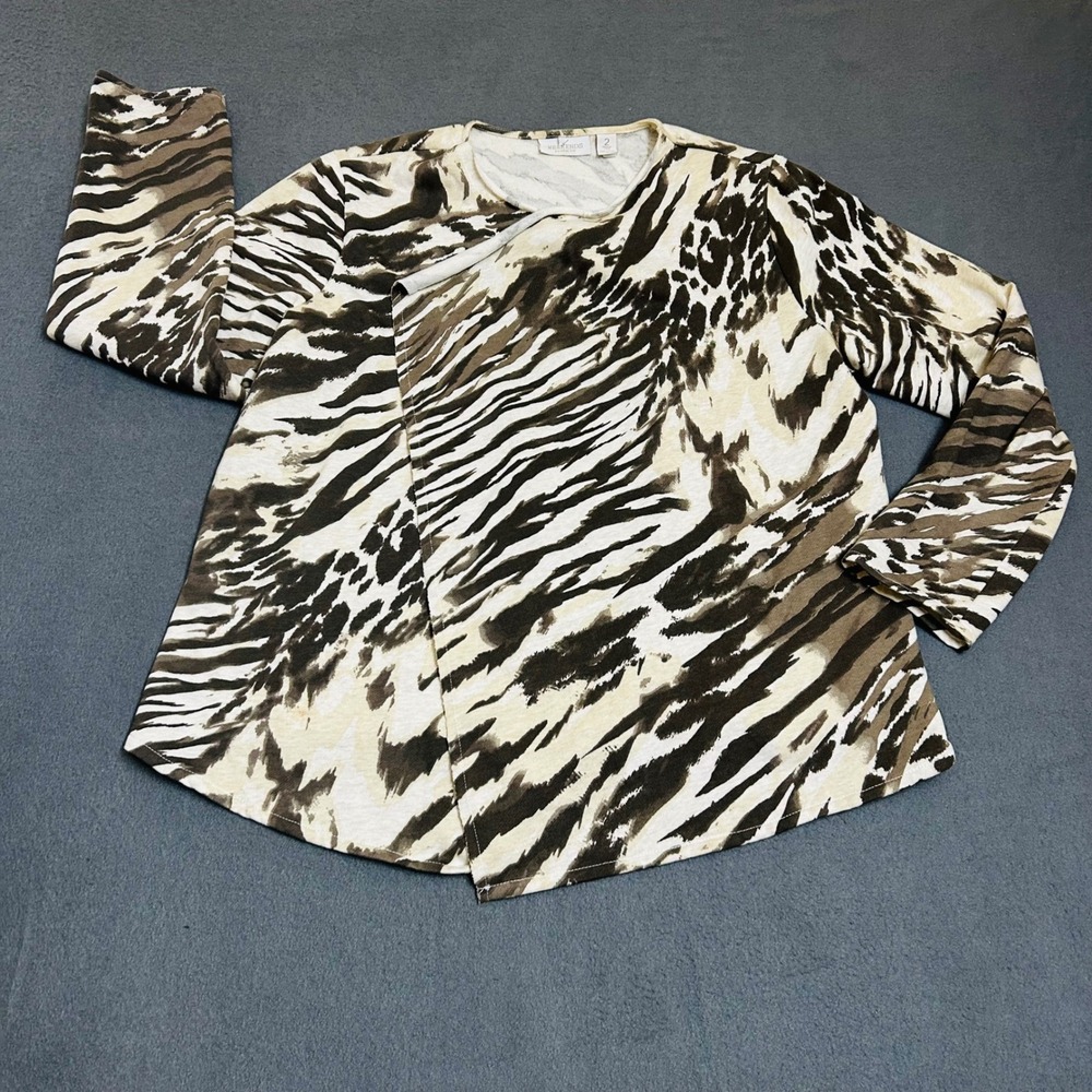 Weekends by Chico's Animal Print Cardigan Women Size 2 Brown Good